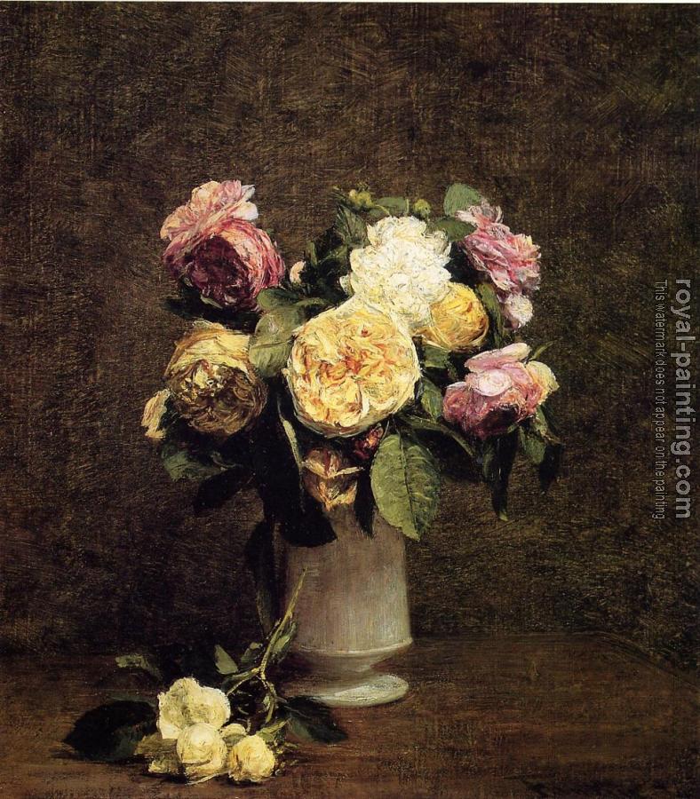 Henri Fantin-Latour : Roses in a White Porcelin Vase